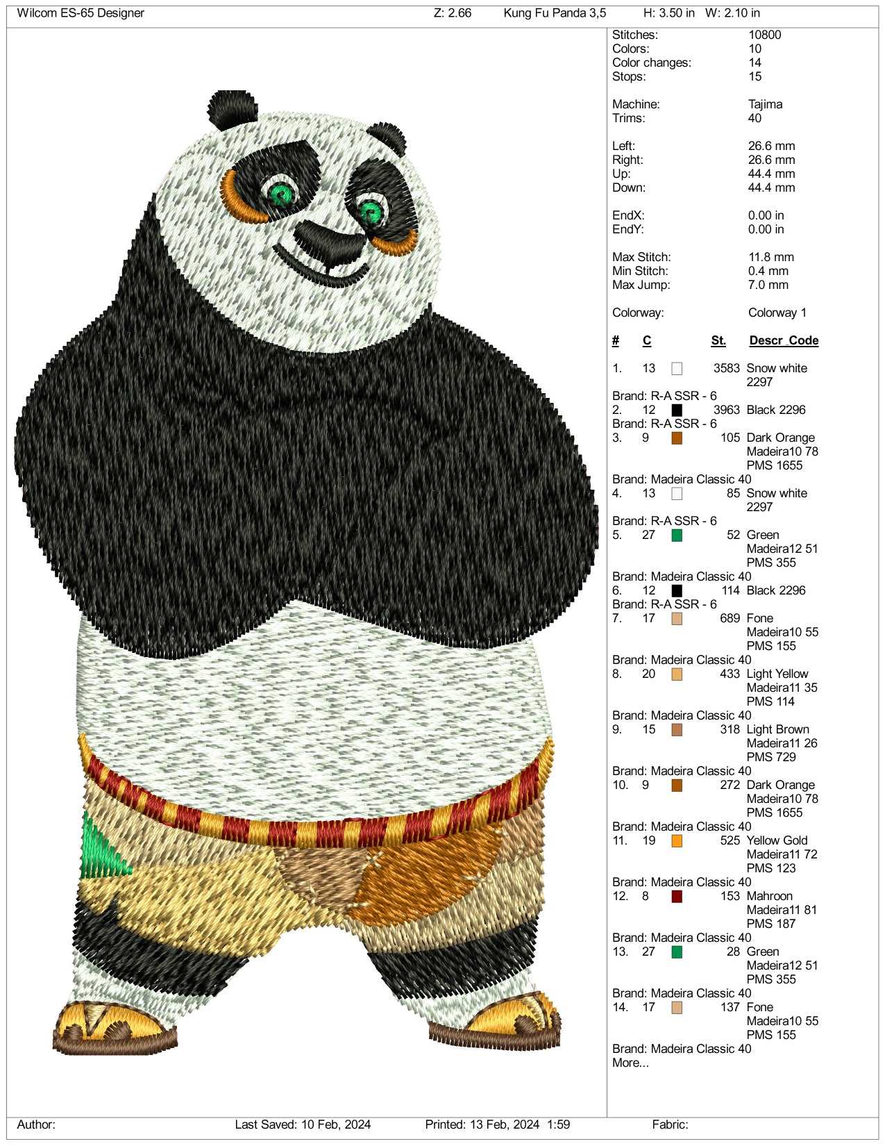 Kung Fu Panda Embroidery Design Files - 3 Size's