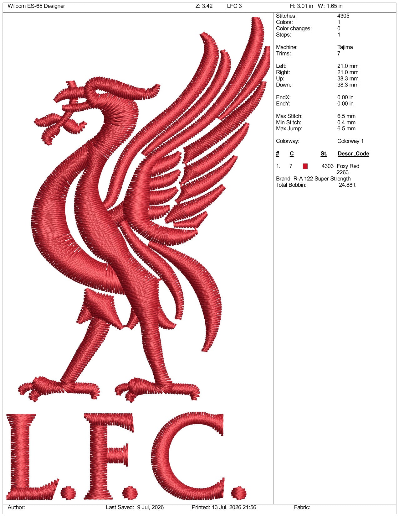 Liverpool FC Logo Embroidery Design Files - 3 Size's