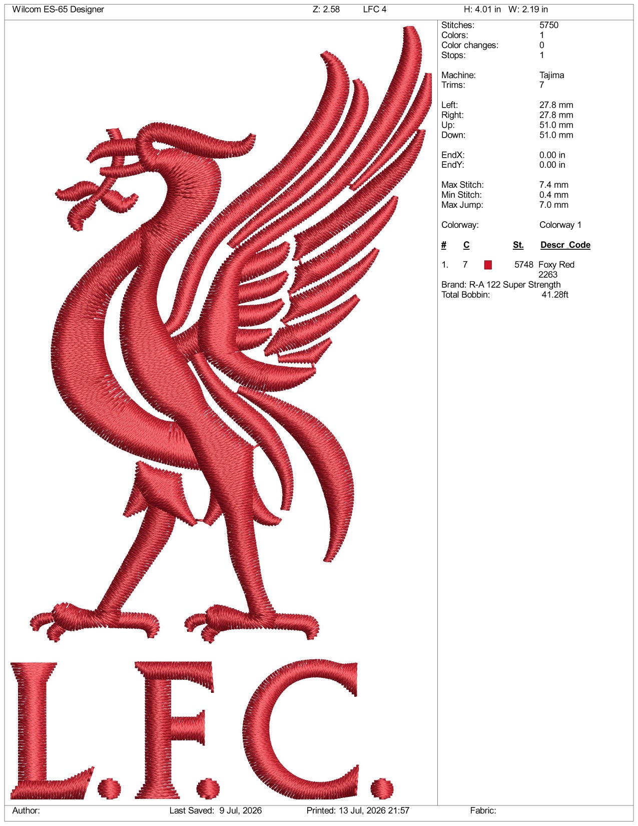 Liverpool FC Logo Embroidery Design Files - 3 Size's