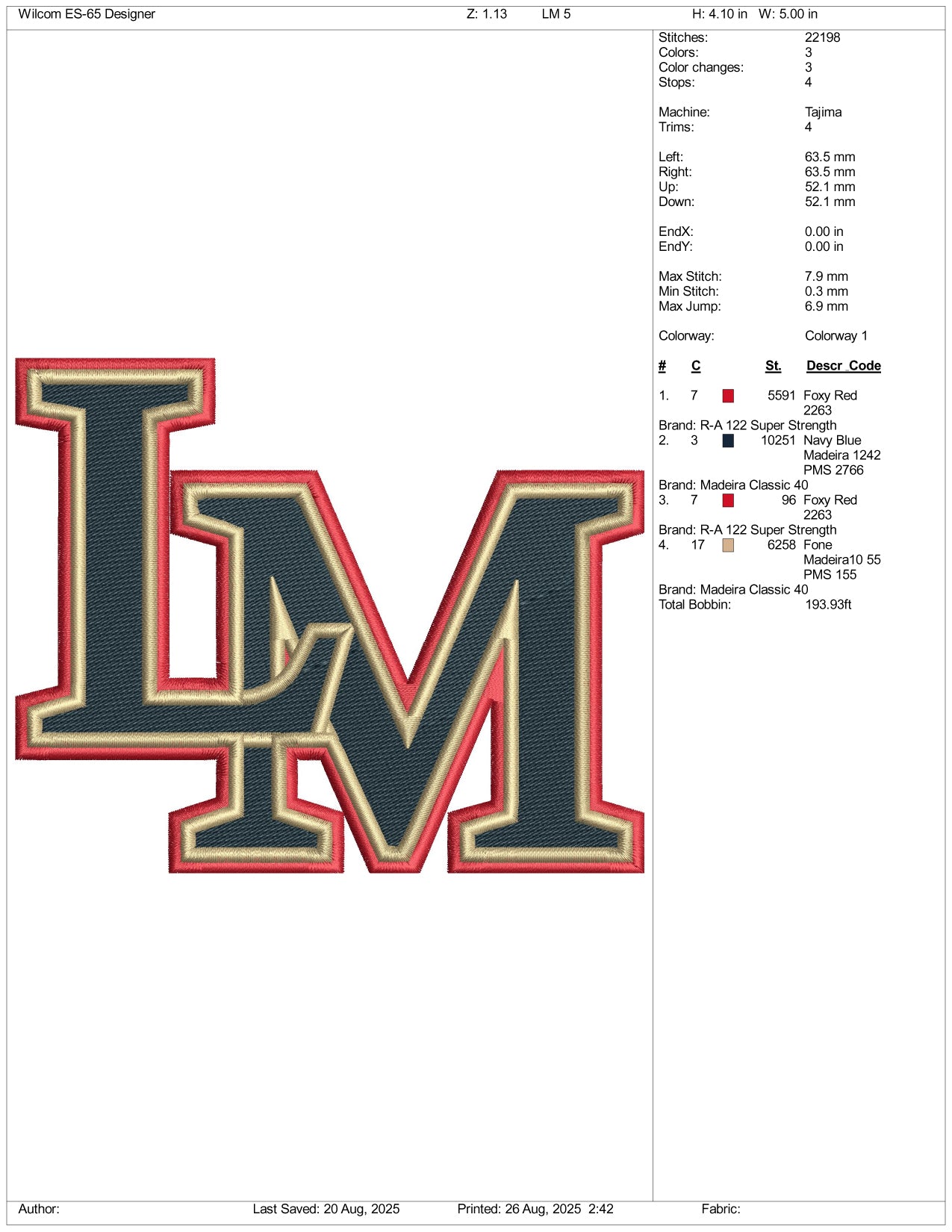 LM Logo Embroidery Files - 3 Size's
