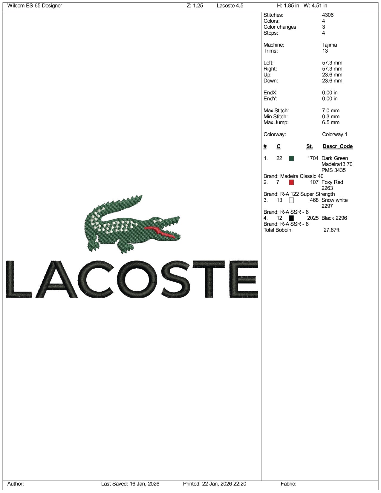 Lacoste Logo Embroidery Design Files - 3 Size's