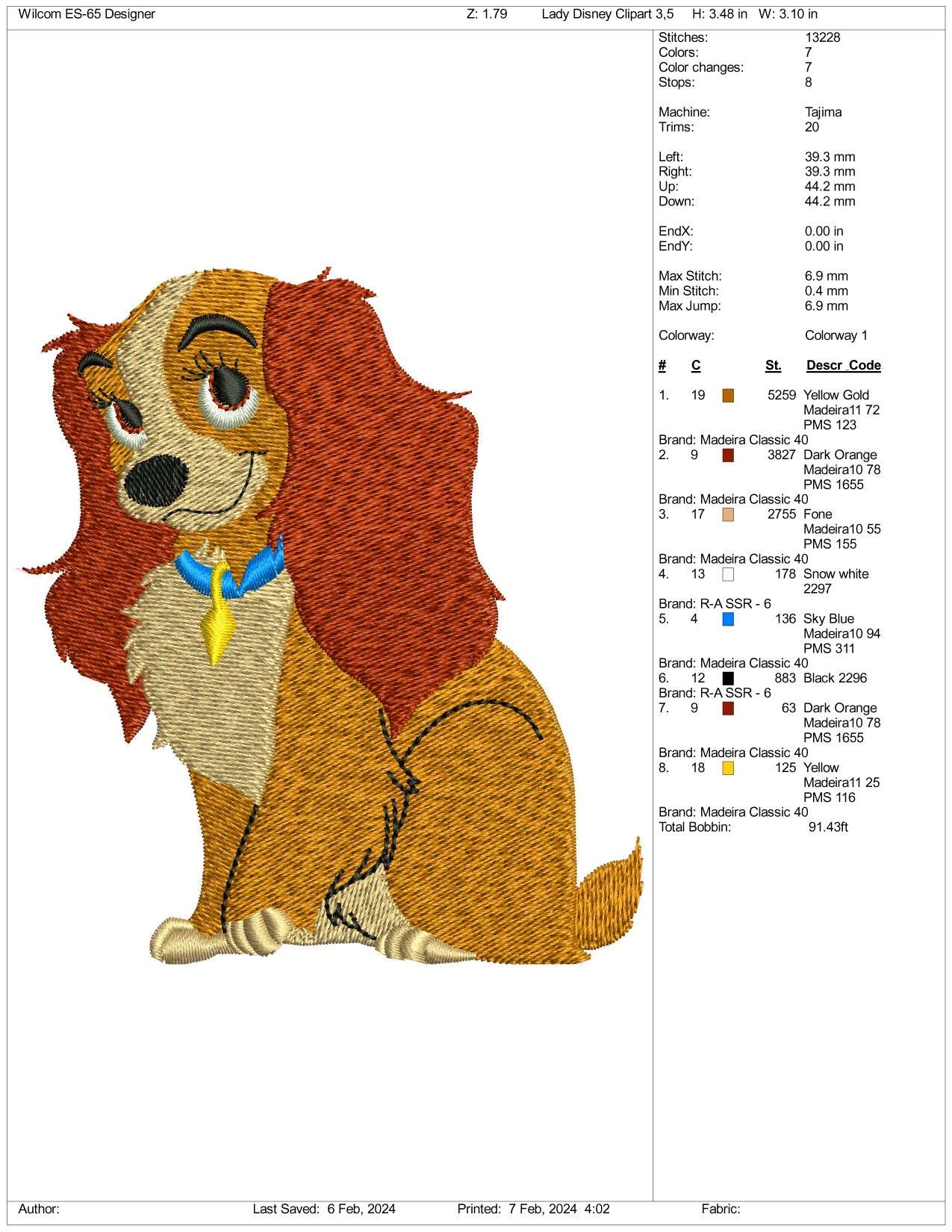 Lady Dog Embroidery Design Files - 3 Size's