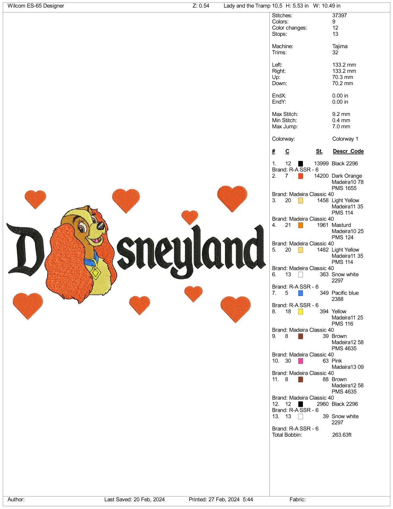 Lady Disneyland Embroidery Design Files - 3 Size's