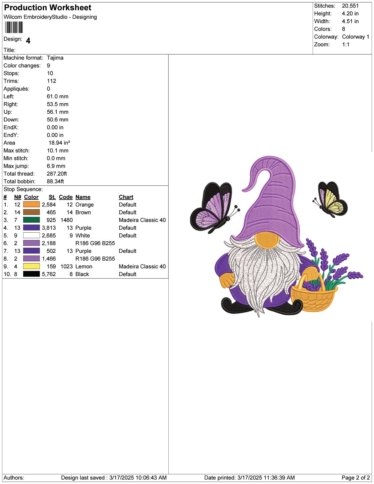 Lavender Garden Gnome Embroidery Design Files - 9 Size's