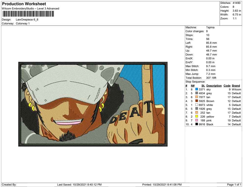 Trafalgar D Water Law Embroidery Design Files - 4 Size's