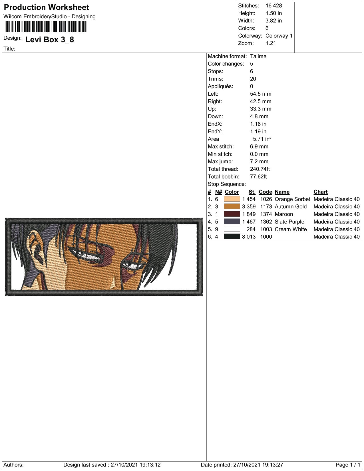 Levi Ackerman v7 Embroidery Design Files - 5 Size's