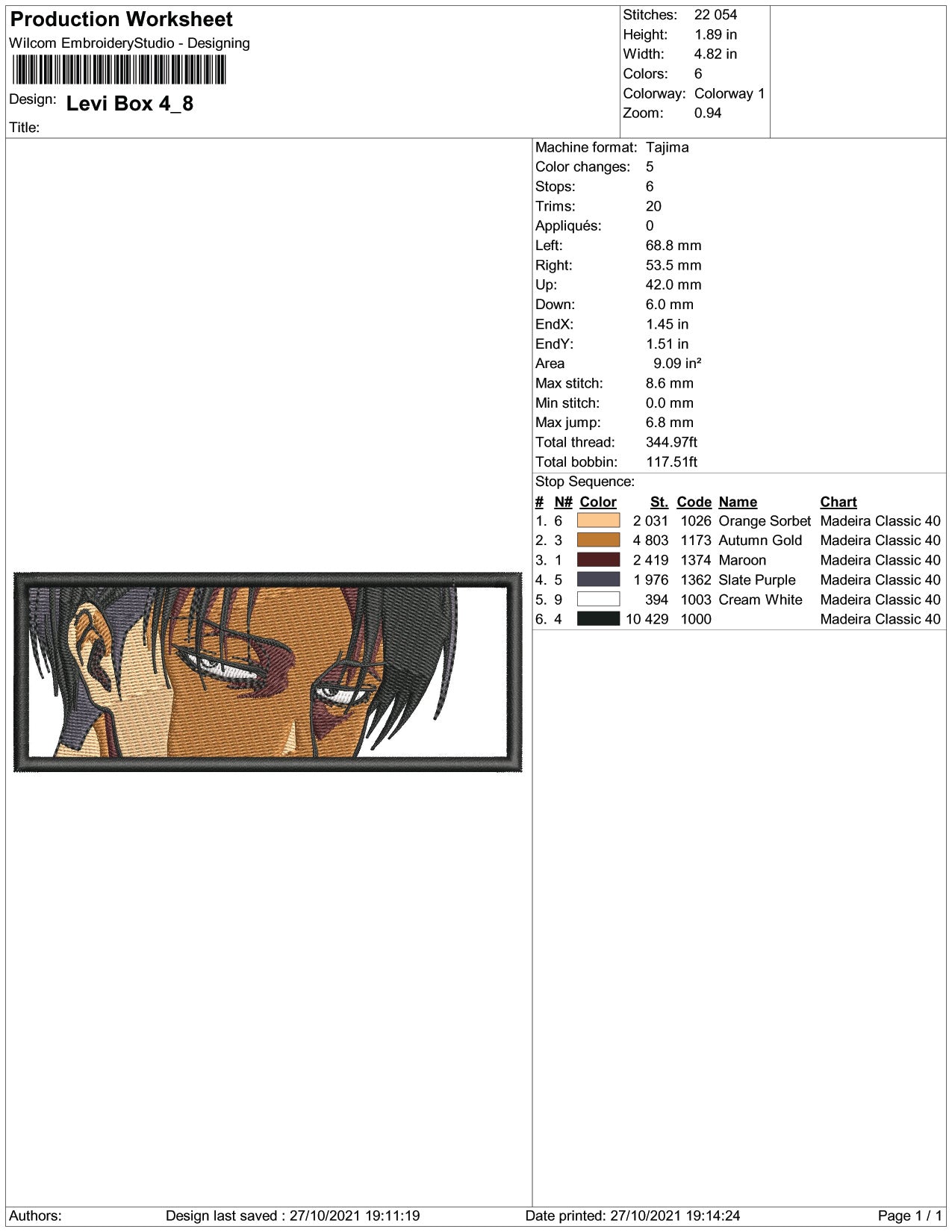 Levi Ackerman v7 Embroidery Design Files - 5 Size's