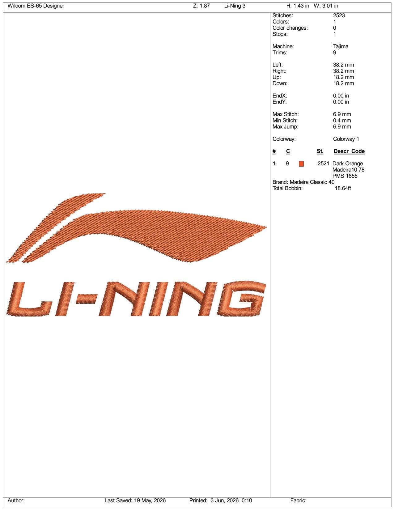 Li-Ning Logo Embroidery Design Files - 3 Size's