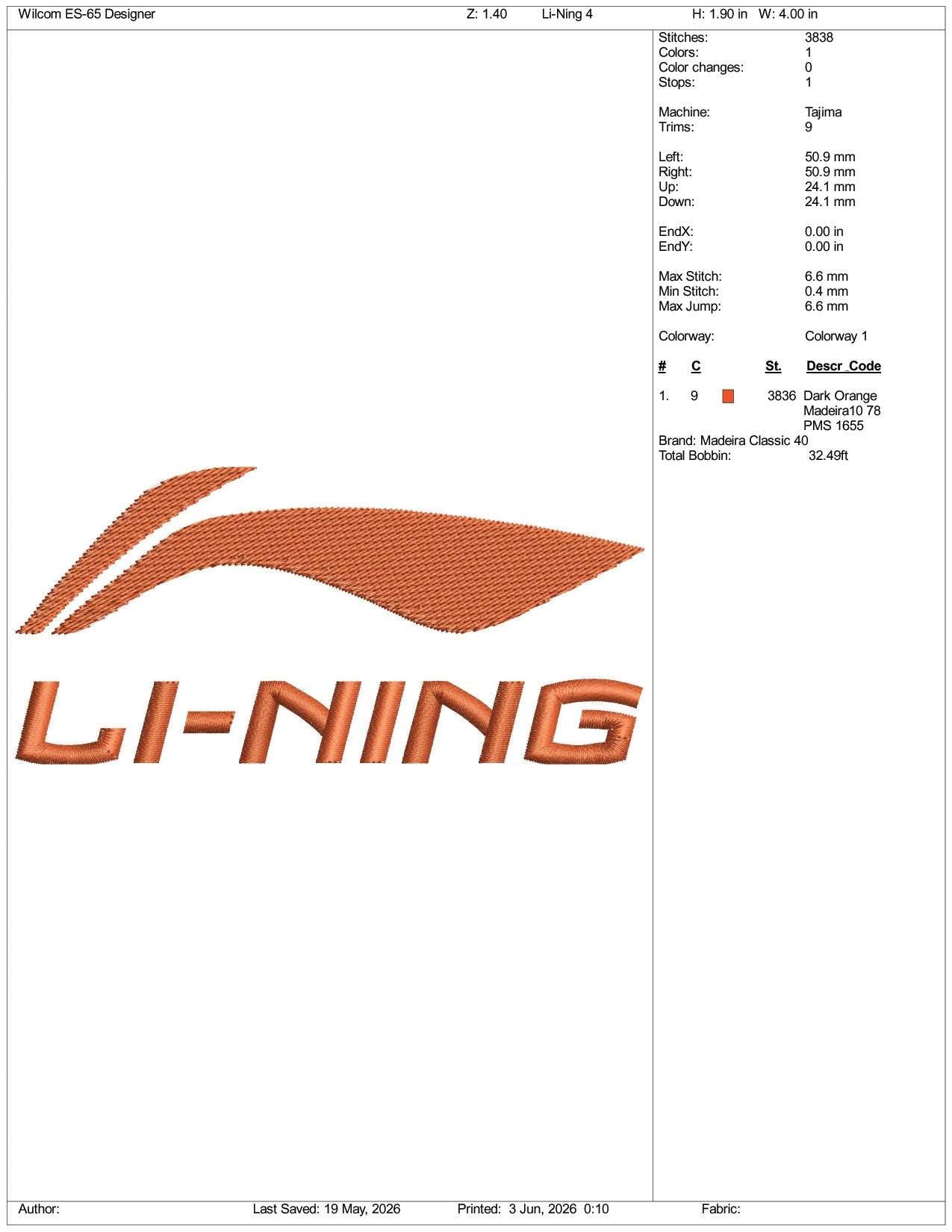 Li-Ning Logo Embroidery Design Files - 3 Size's