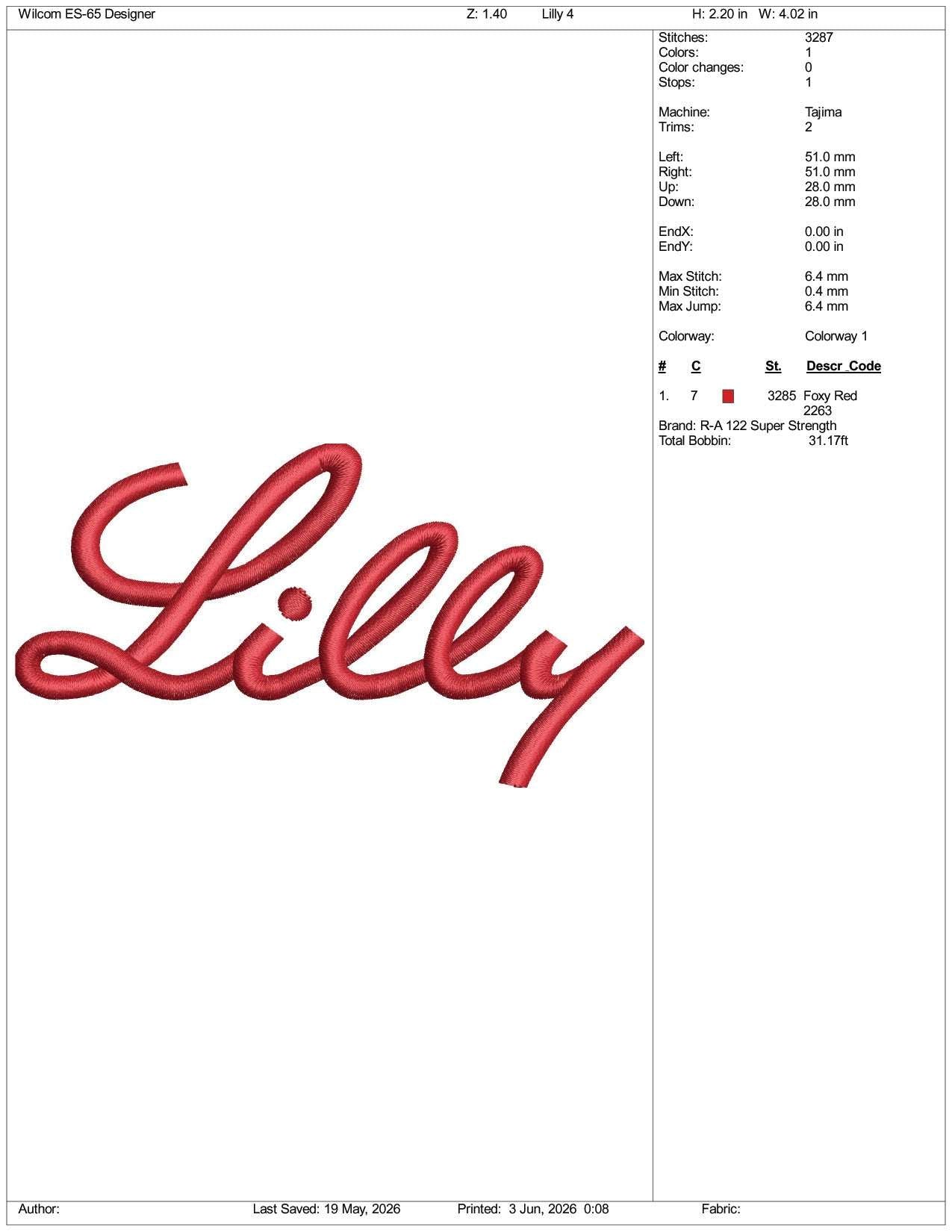 Eli Lilly Logo Embroidery Design Files - 3 Size's
