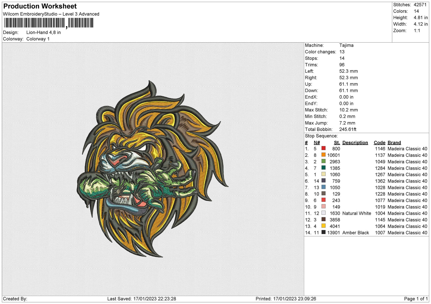 Lion v3 Embroidery Design Files - 6 Size's