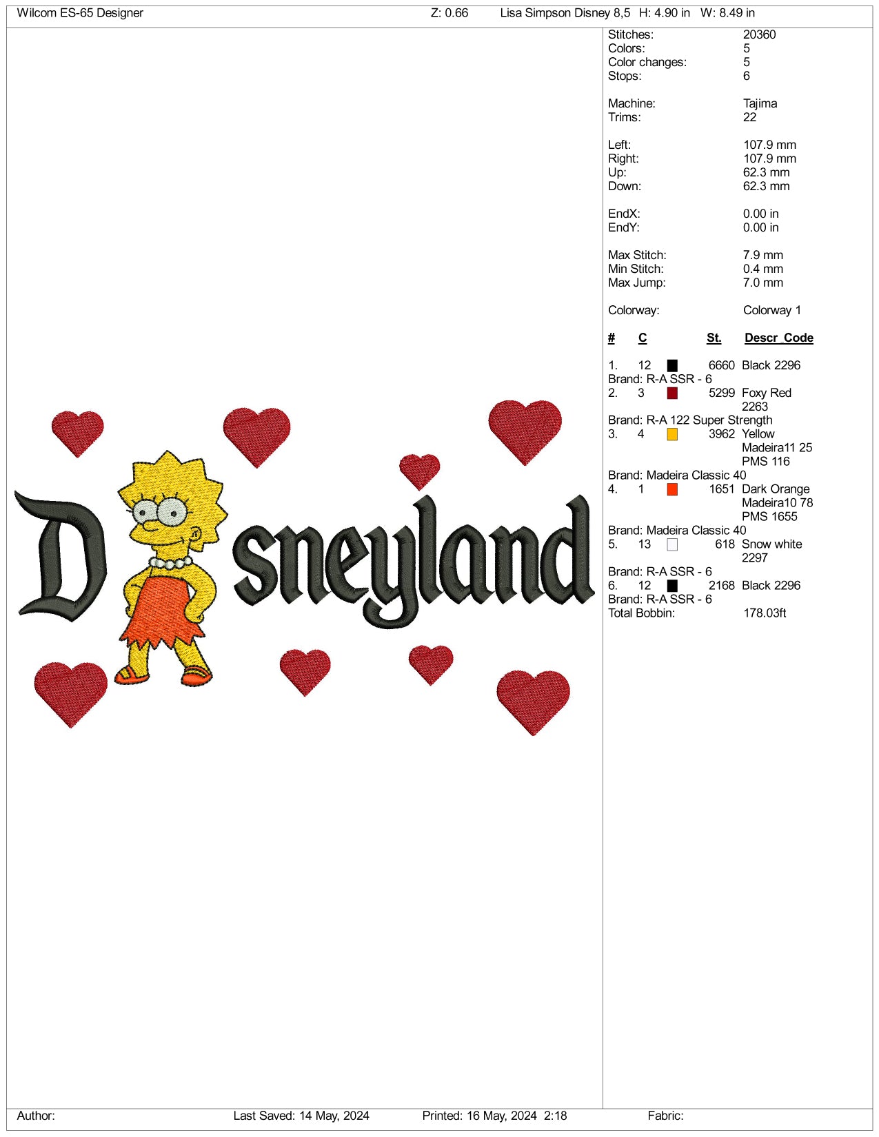 Lisa Simpson Disneyland Embroidery Design Files - 3 Sizes