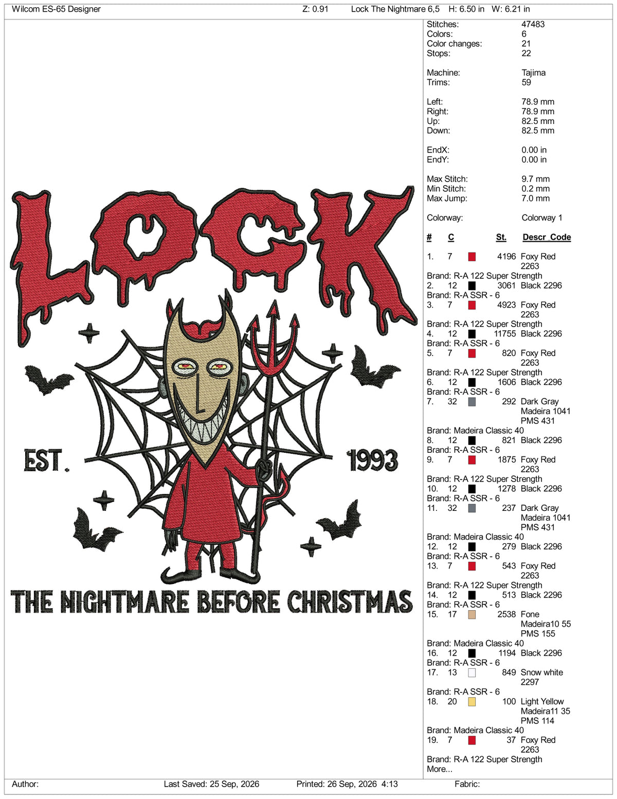 Lock The Nightmare Embroidery Design Files - 3 Size's
