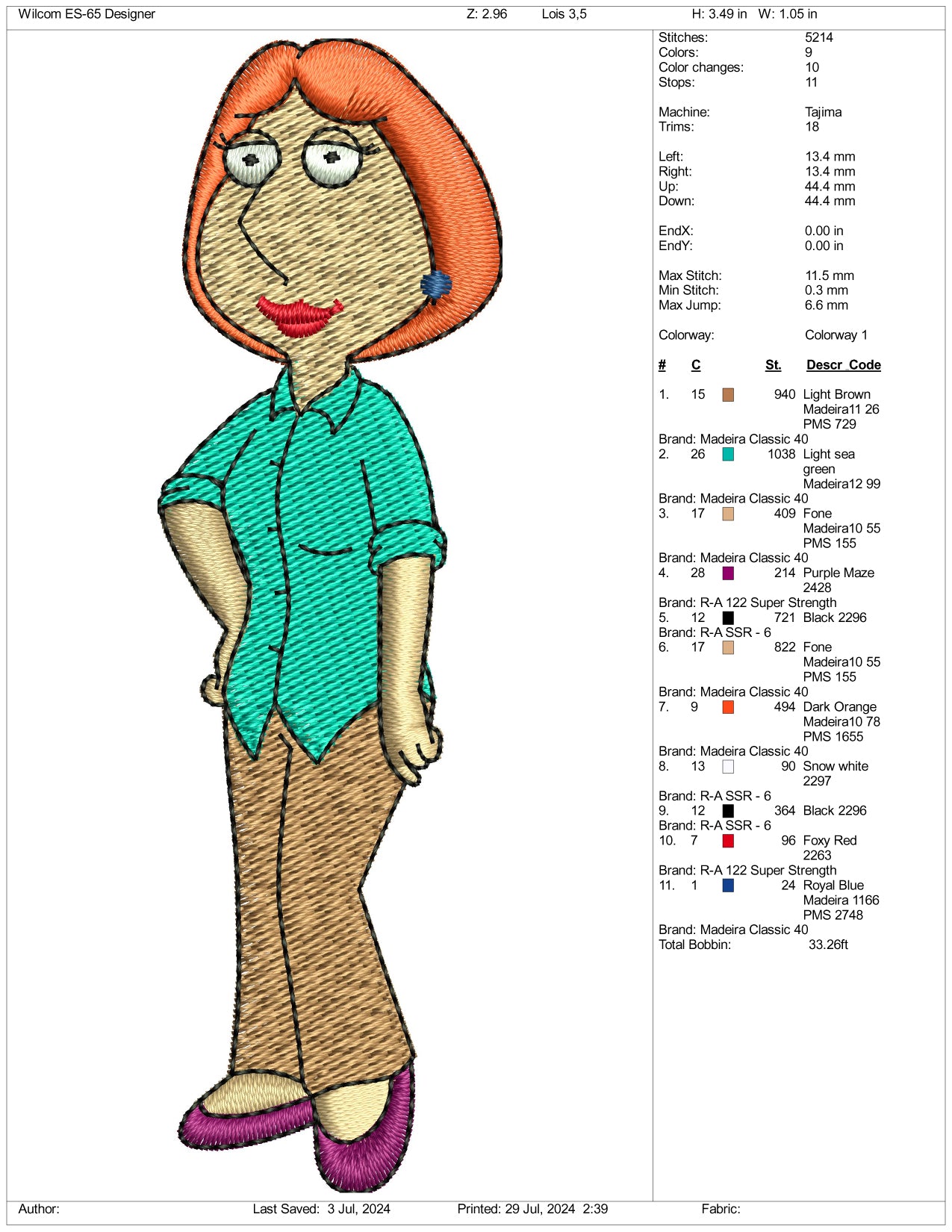 Lois Griffin Embroidery Design Files - 3 Size's