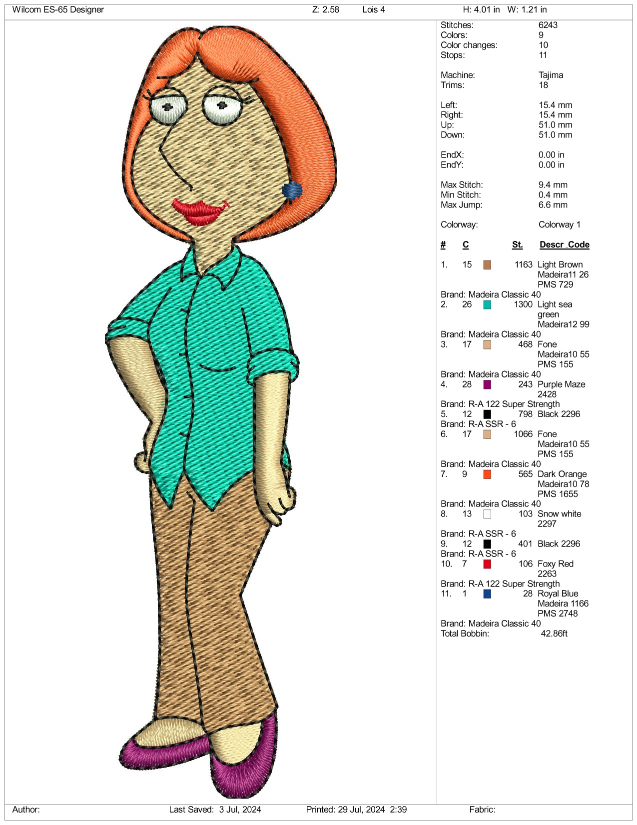 Lois Griffin Embroidery Design Files - 3 Size's