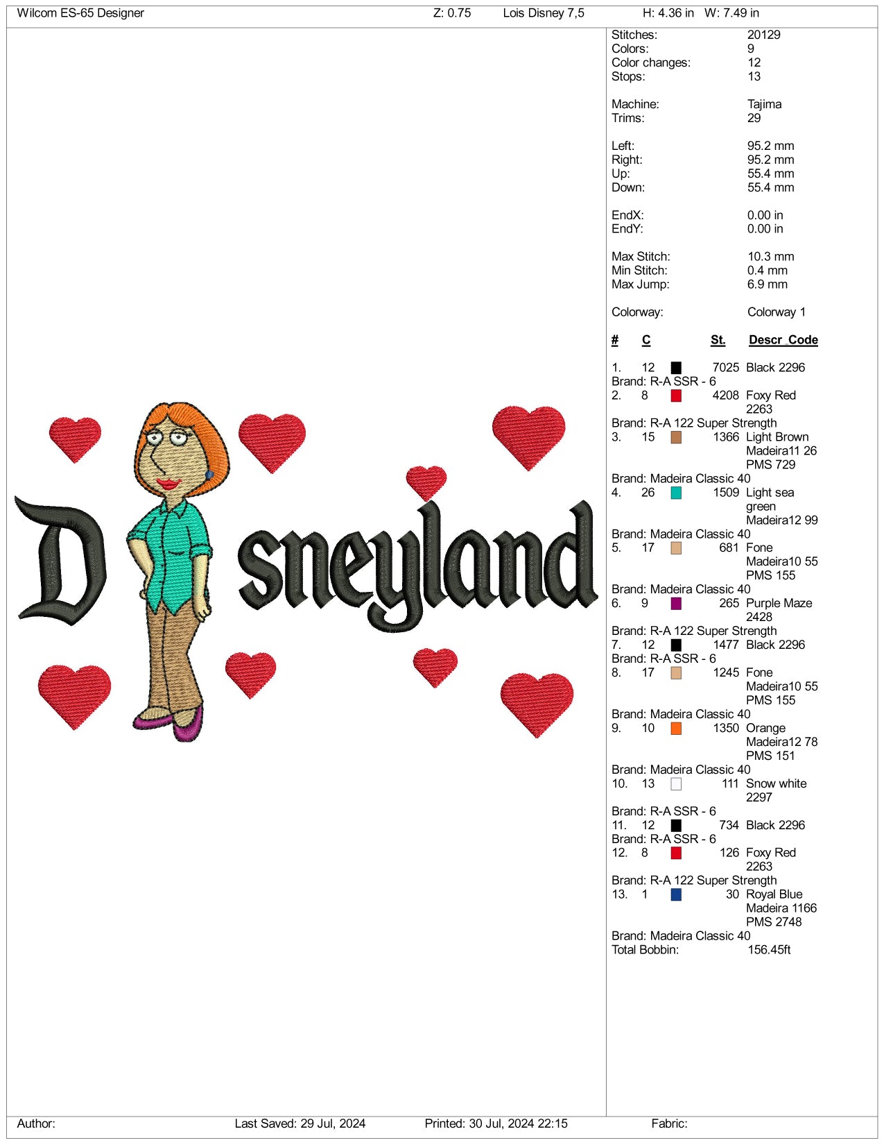 Lois Griffin Disneyland Embroidery Design Files - 3 Size's