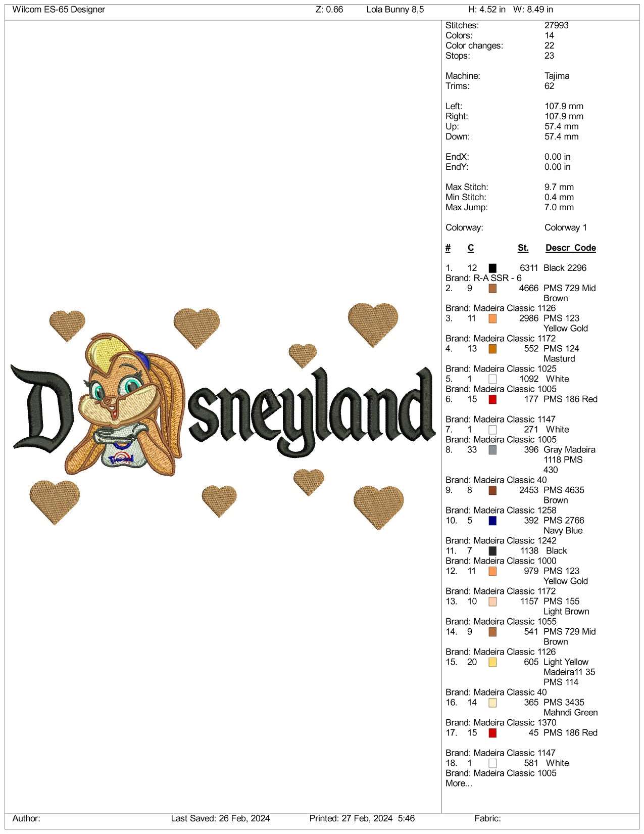 Lola Half Disneyland Embroidery Design Files - 3 Size's