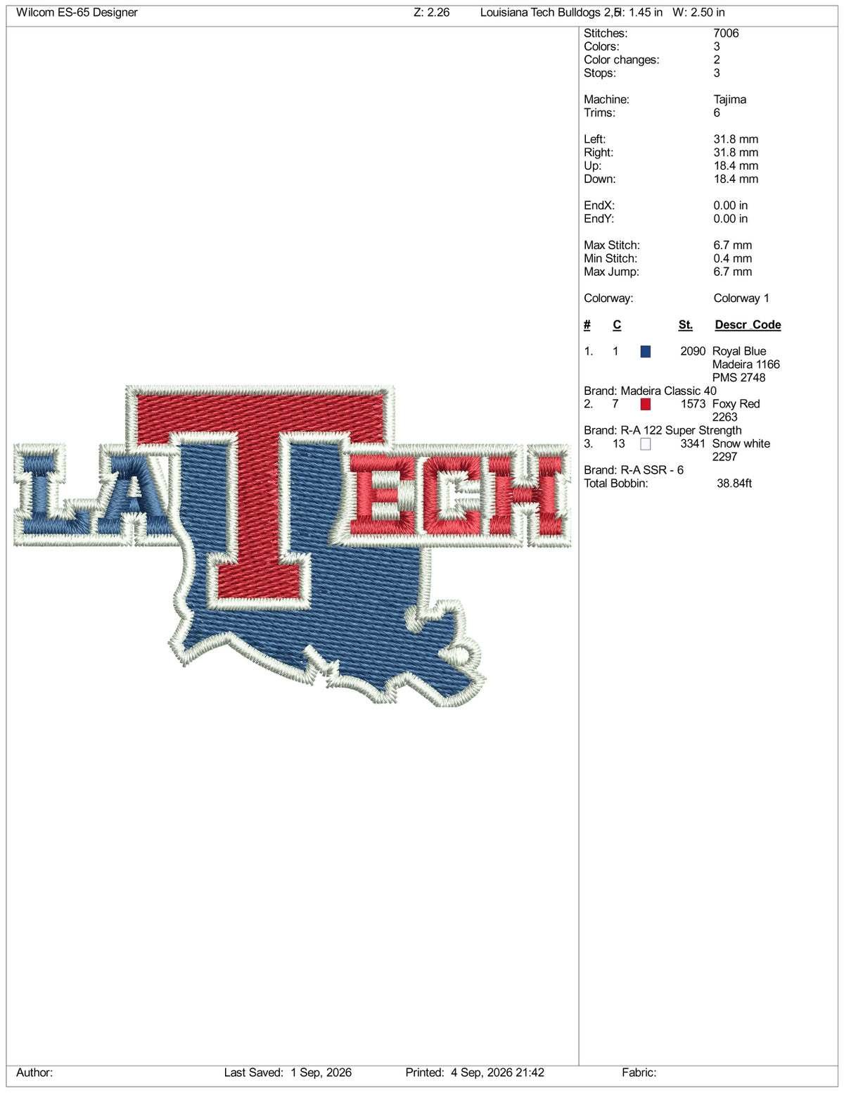 Louisiana Tech Bulldogs Logo Embroidery Design Files - 3 Size's