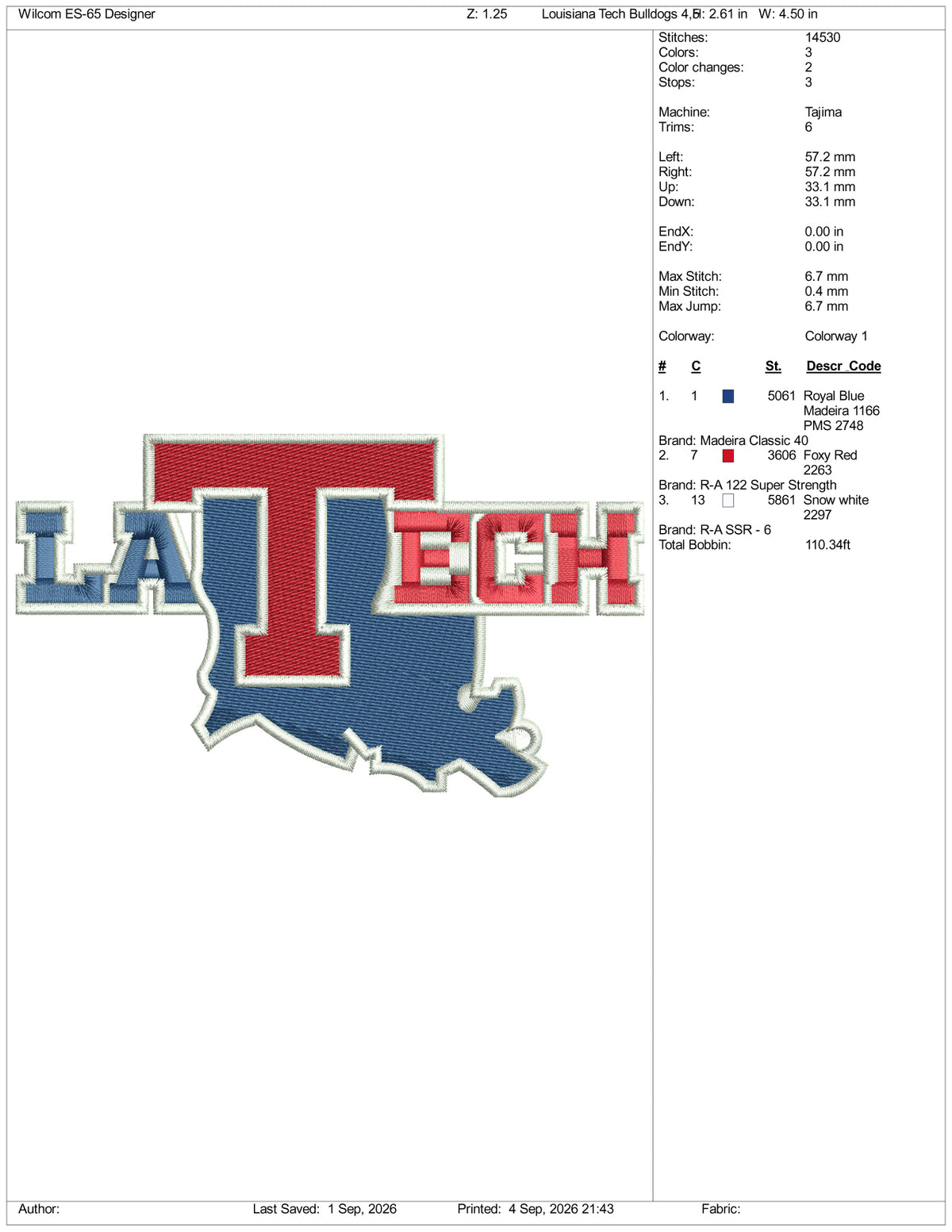 Louisiana Tech Bulldogs Logo Embroidery Design Files - 3 Size's