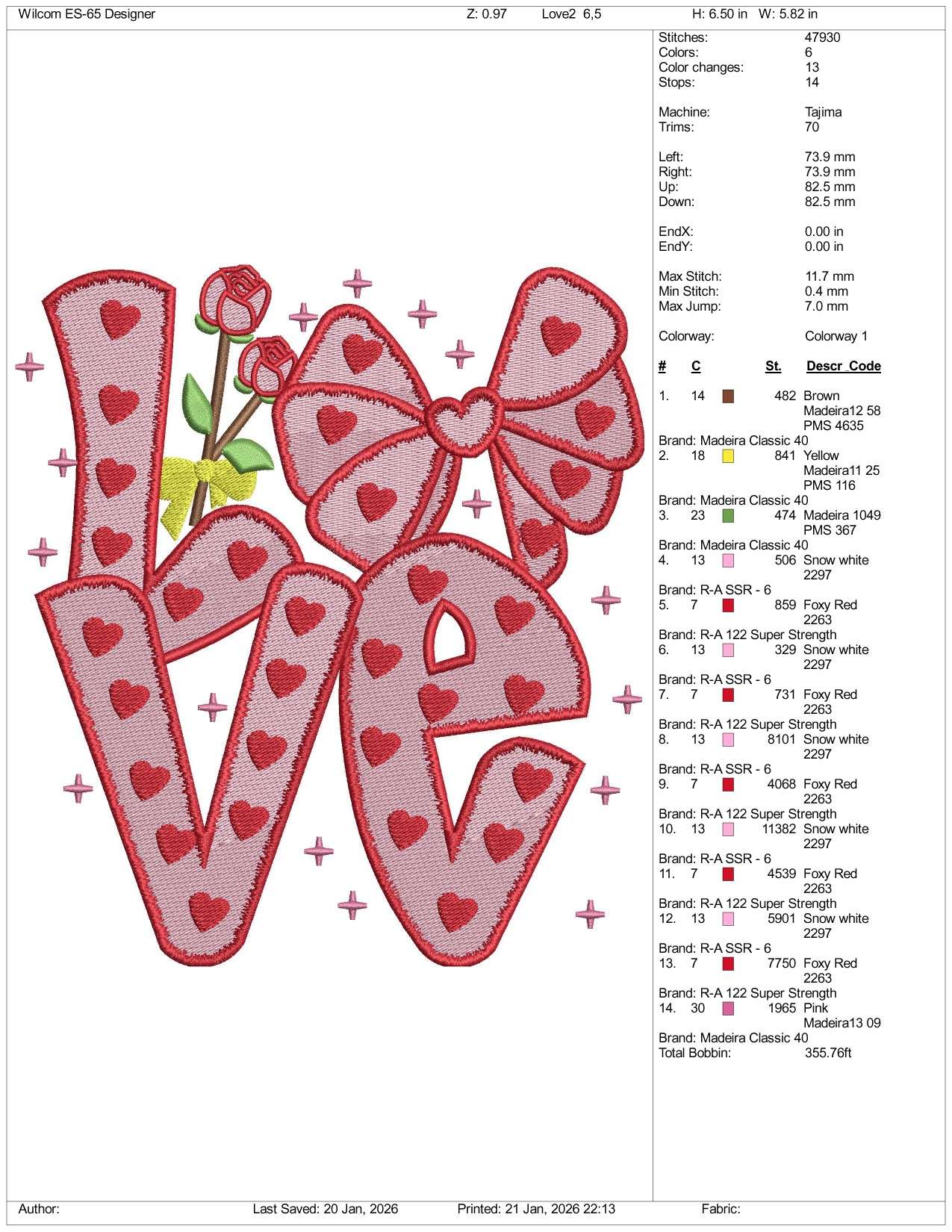Love Hearts Valentine Embroidery Design Files - 5 Size's