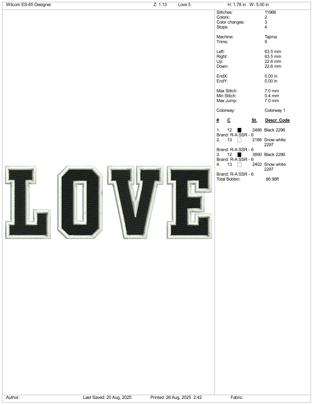 Love Embroidery Files - 3 Size's