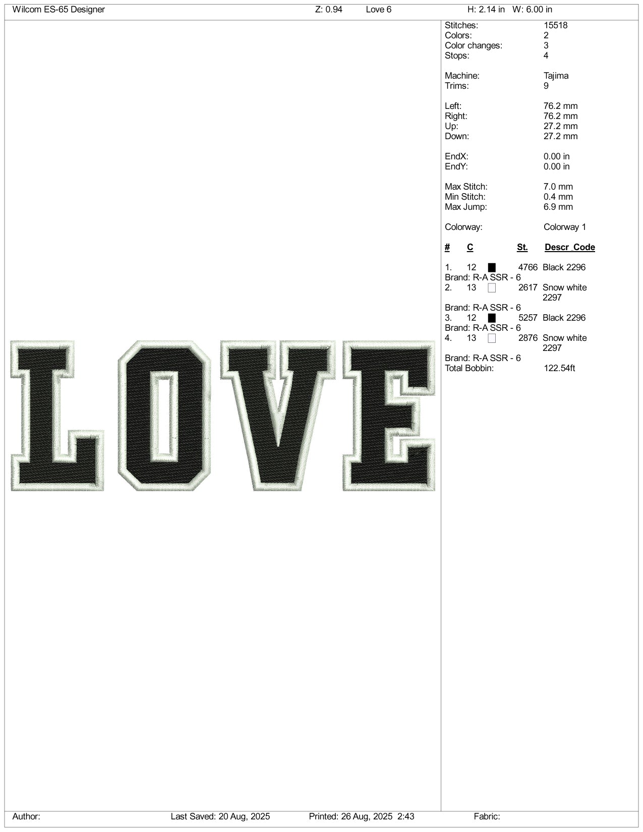 Love Embroidery Files - 3 Size's