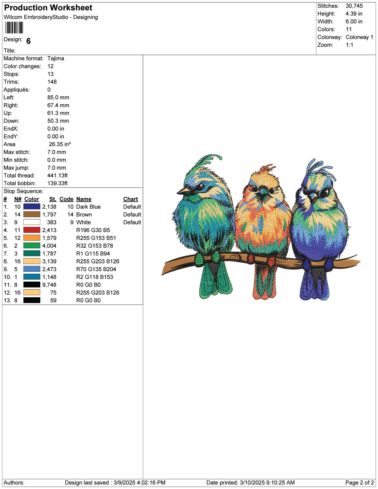 Lovely Birds Embroidery Design Files - 9 Size's