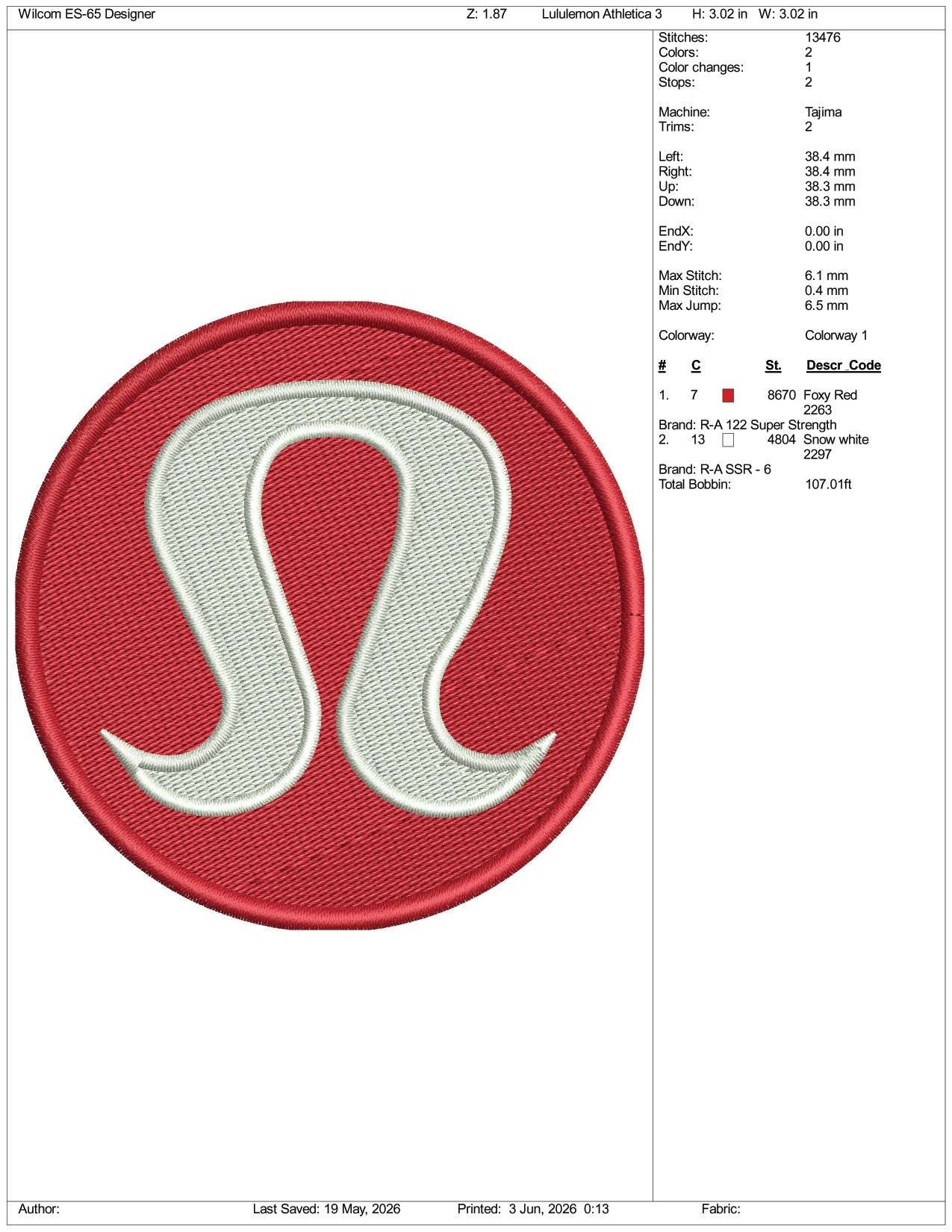 Lululemon Athletica v2 Logo Embroidery Design Files - 3 Size's