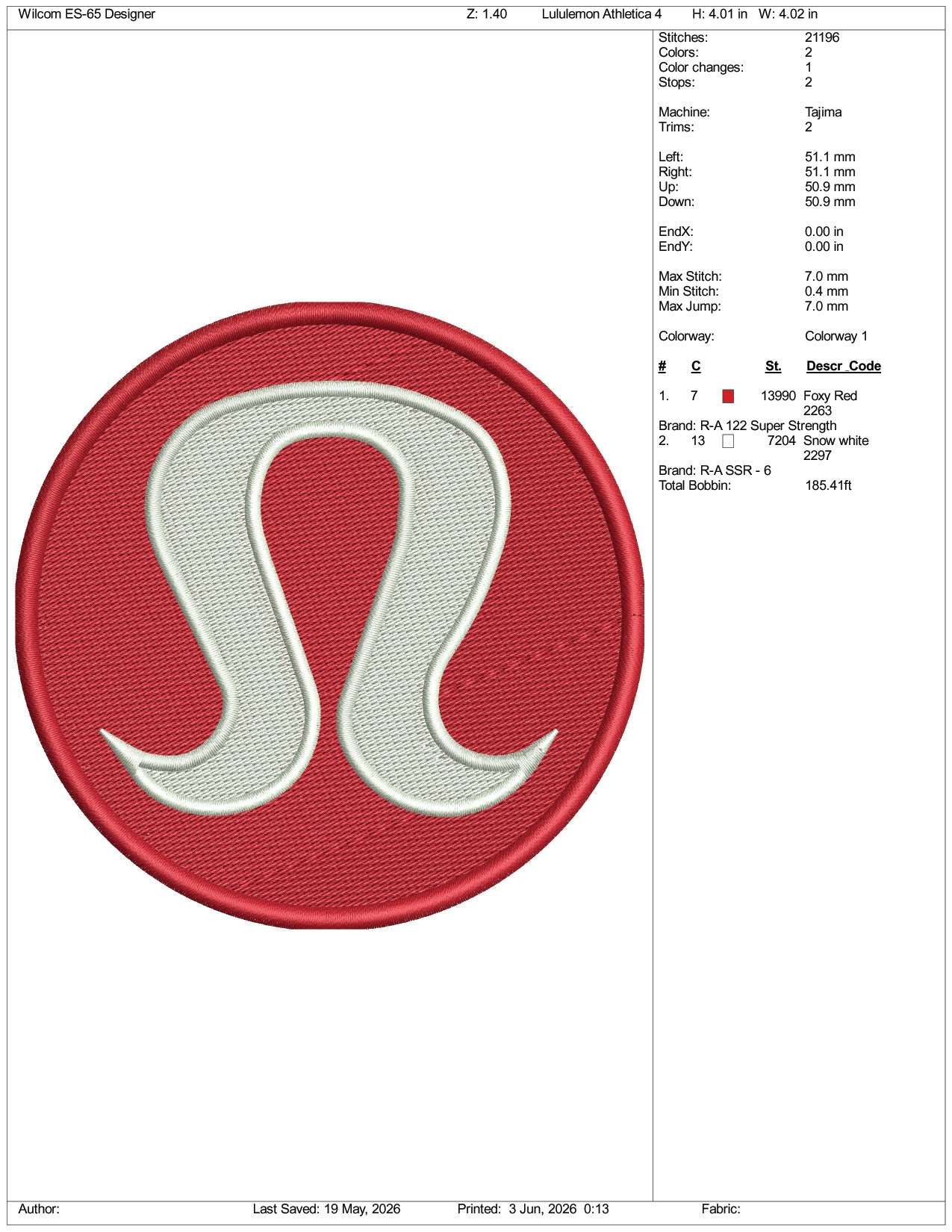 Lululemon Athletica v2 Logo Embroidery Design Files - 3 Size's
