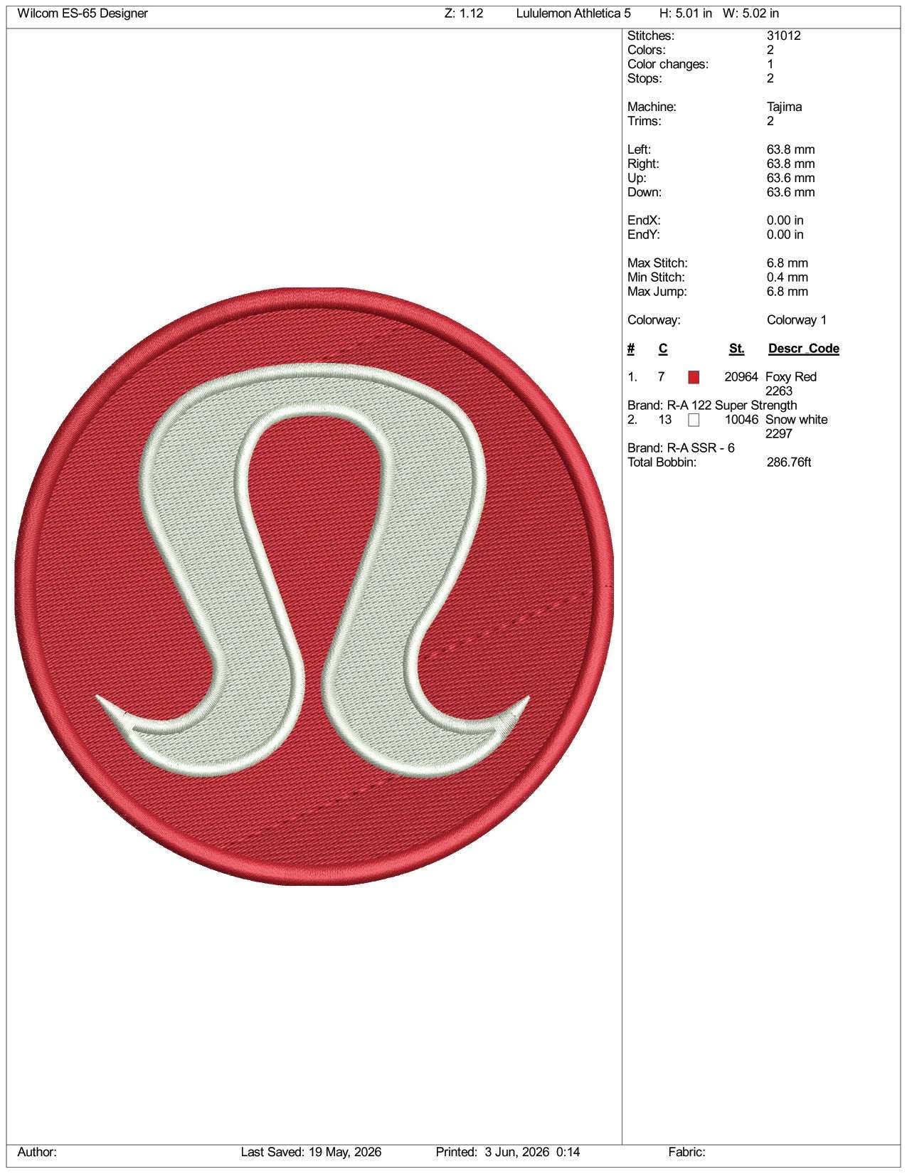 Lululemon Athletica v2 Logo Embroidery Design Files - 3 Size's