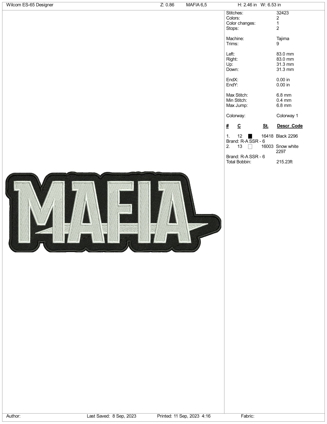 Mafia Embroidery Design Files - 3 Size's