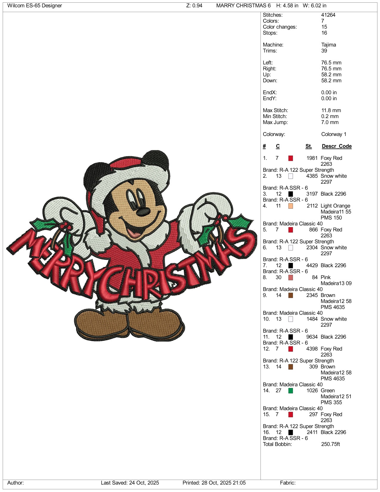 Mickey Mouse Merry Christmas Embroidery Design Files - 4 Size's