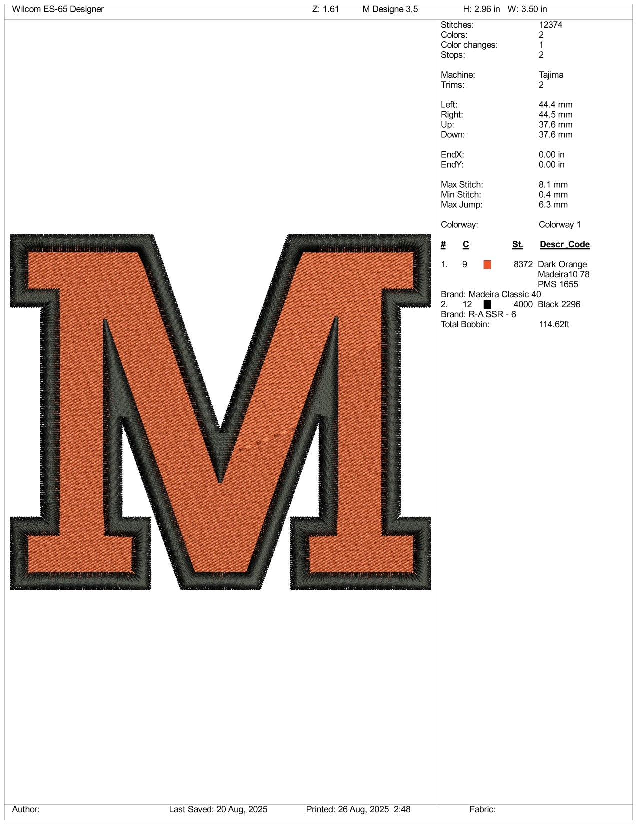 M Logo Embroidery Files - 3 Size's