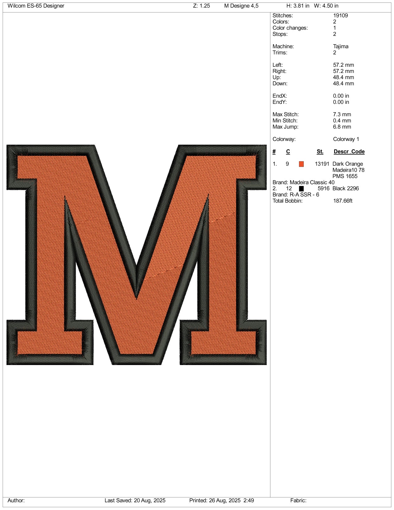 M Logo Embroidery Files - 3 Size's