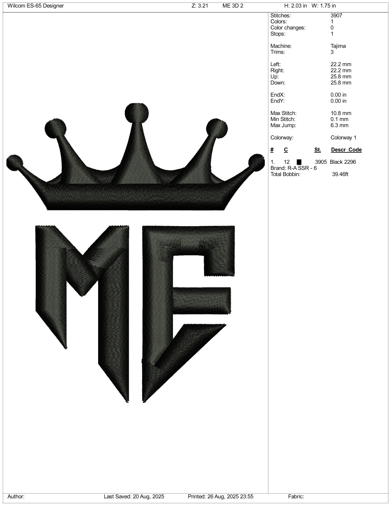 ME Crown Embroidery Files - 1 Size