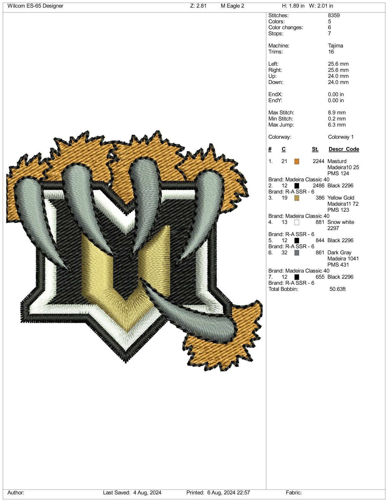 Wold M Logo Embroidery Files - 3 Size's