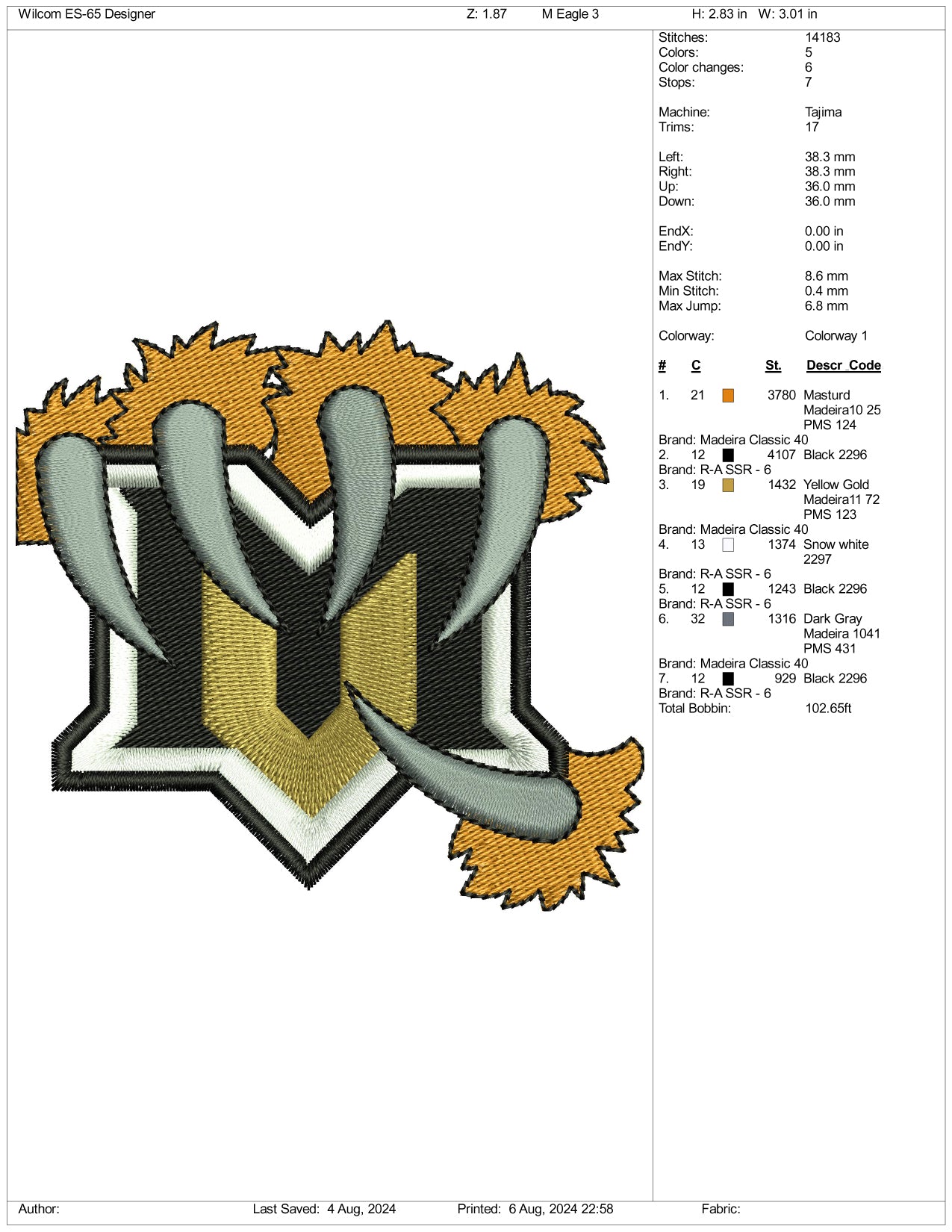 Wold M Logo Embroidery Files - 3 Size's