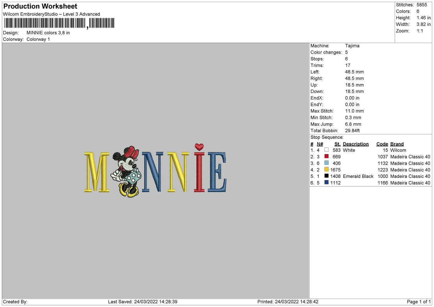 Minnie Mouse v4 Embroidery Design Files - 4 Size's