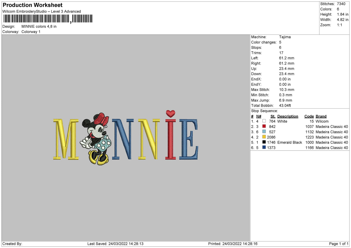 Minnie Mouse v4 Embroidery Design Files - 4 Size's