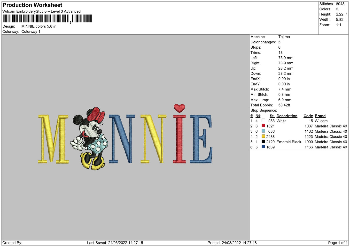 Minnie Mouse v4 Embroidery Design Files - 4 Size's