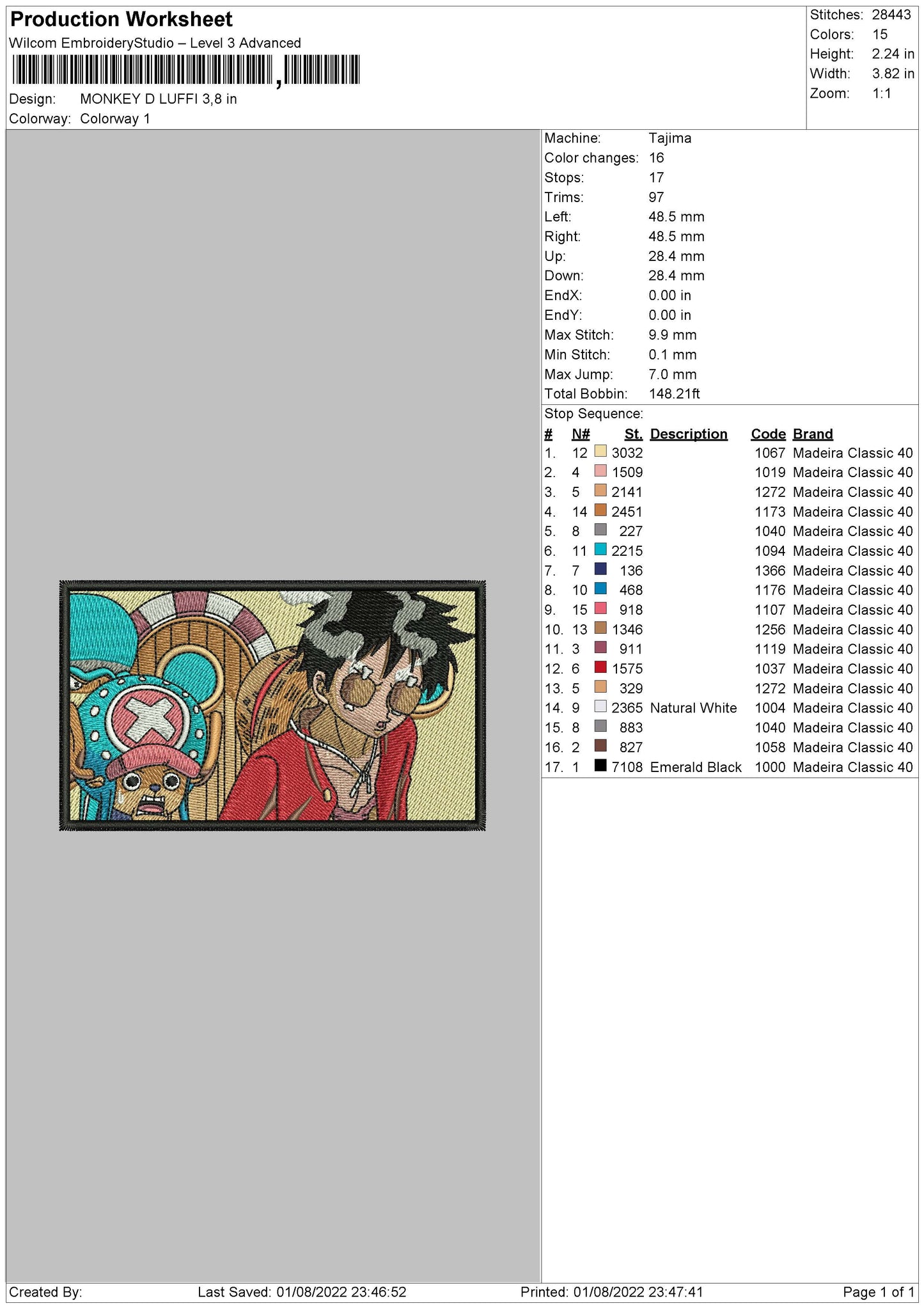 Monkey D Luffy v18 Embroidery Design Files - 4 Size's