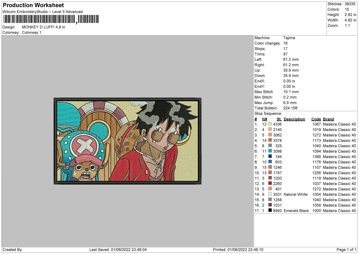 Monkey D Luffy v18 Embroidery Design Files - 4 Size's
