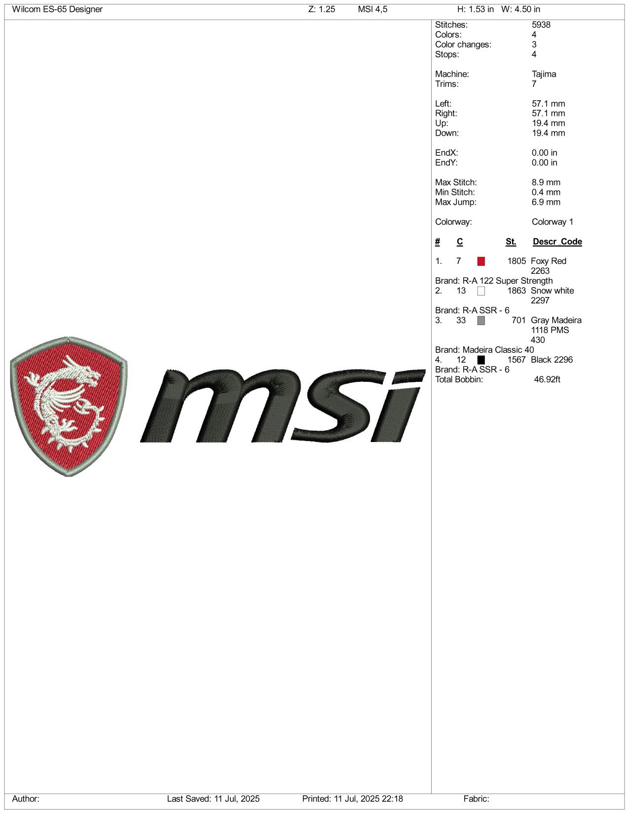 MSI Logo Embroidery Design Files - 3 Size's