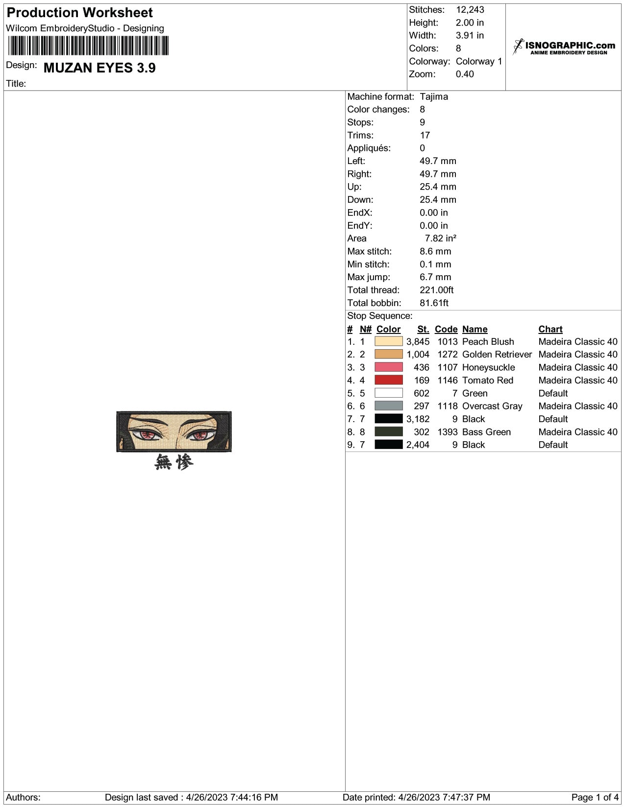 Muzan Kibutsuji Eyes Embroidery Design Files - 6 Size's