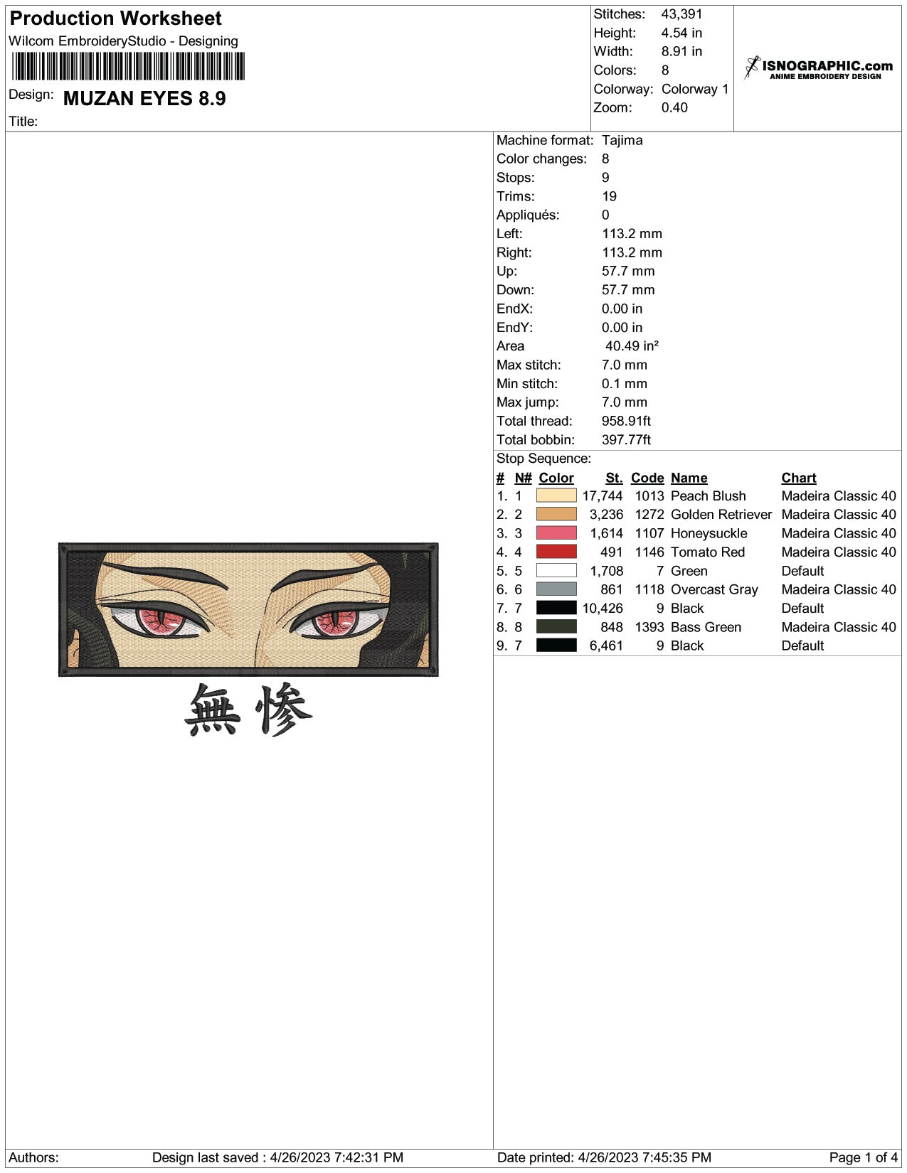 Muzan Kibutsuji Eyes Embroidery Design Files - 6 Size's