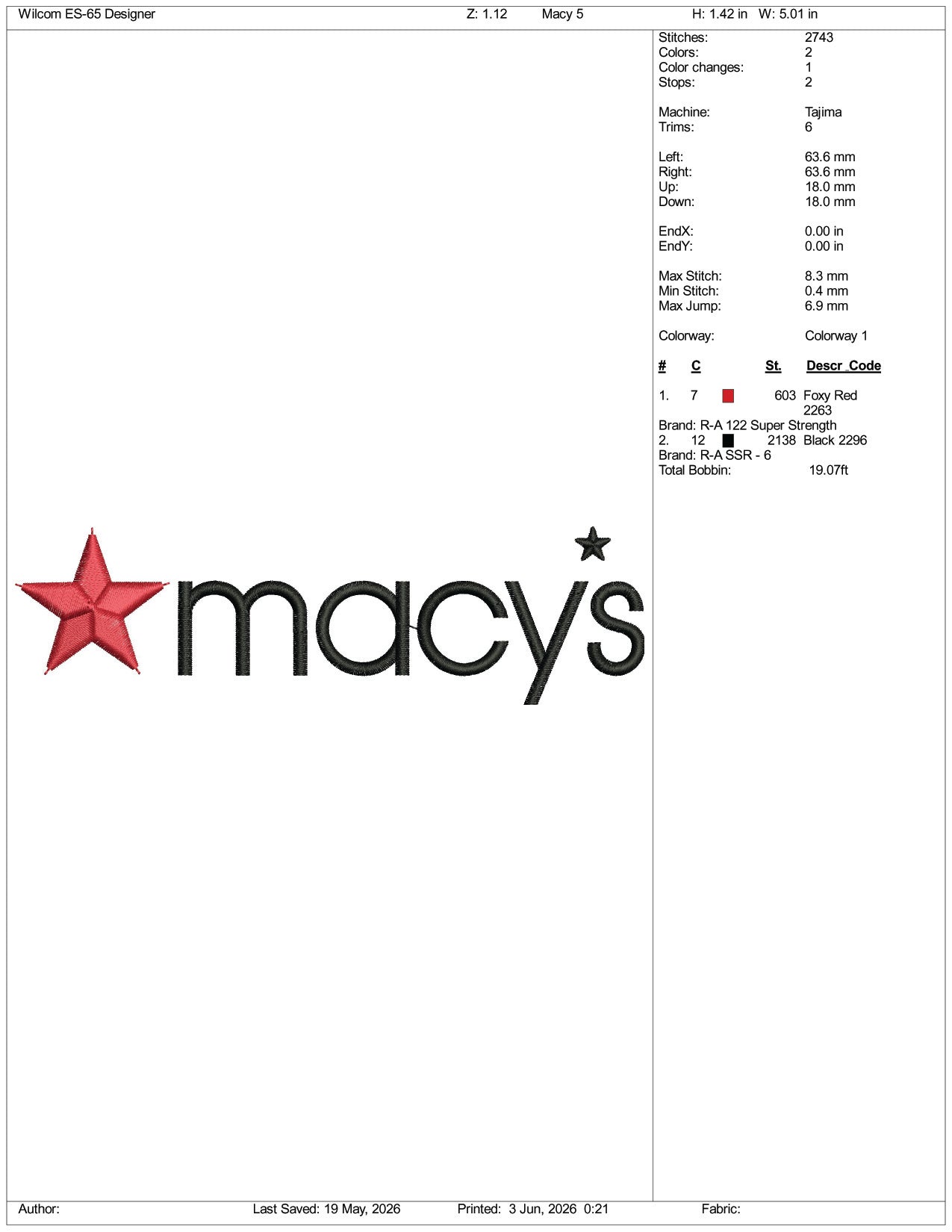 Macys Logo Embroidery Design Files - 3 Size's