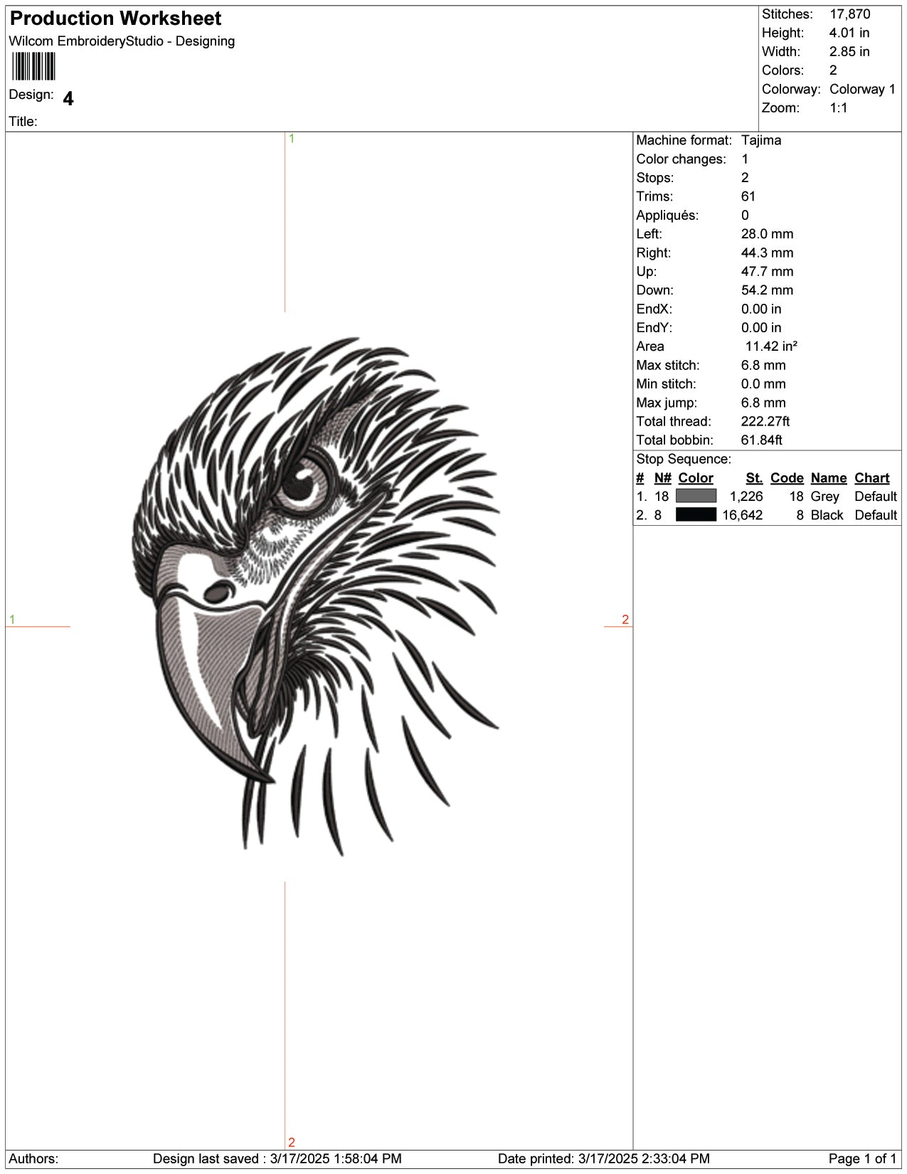 Majestic EagleEmbroidery Design Files - 9 Size's