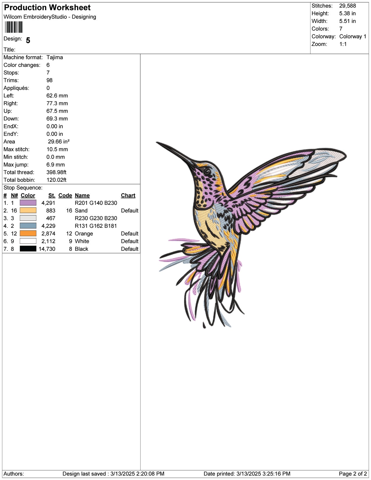 Majestic Hummingbird Embroidery Design Files - 9 Size's