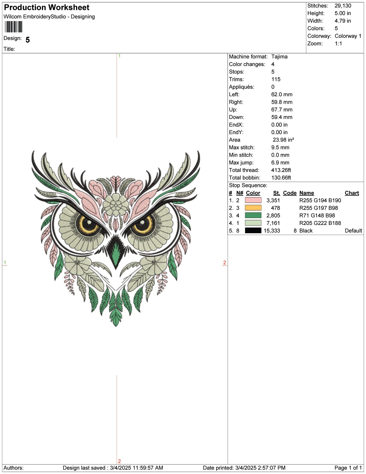 Majestic Owl Embroidery Design Files - 9 Size's