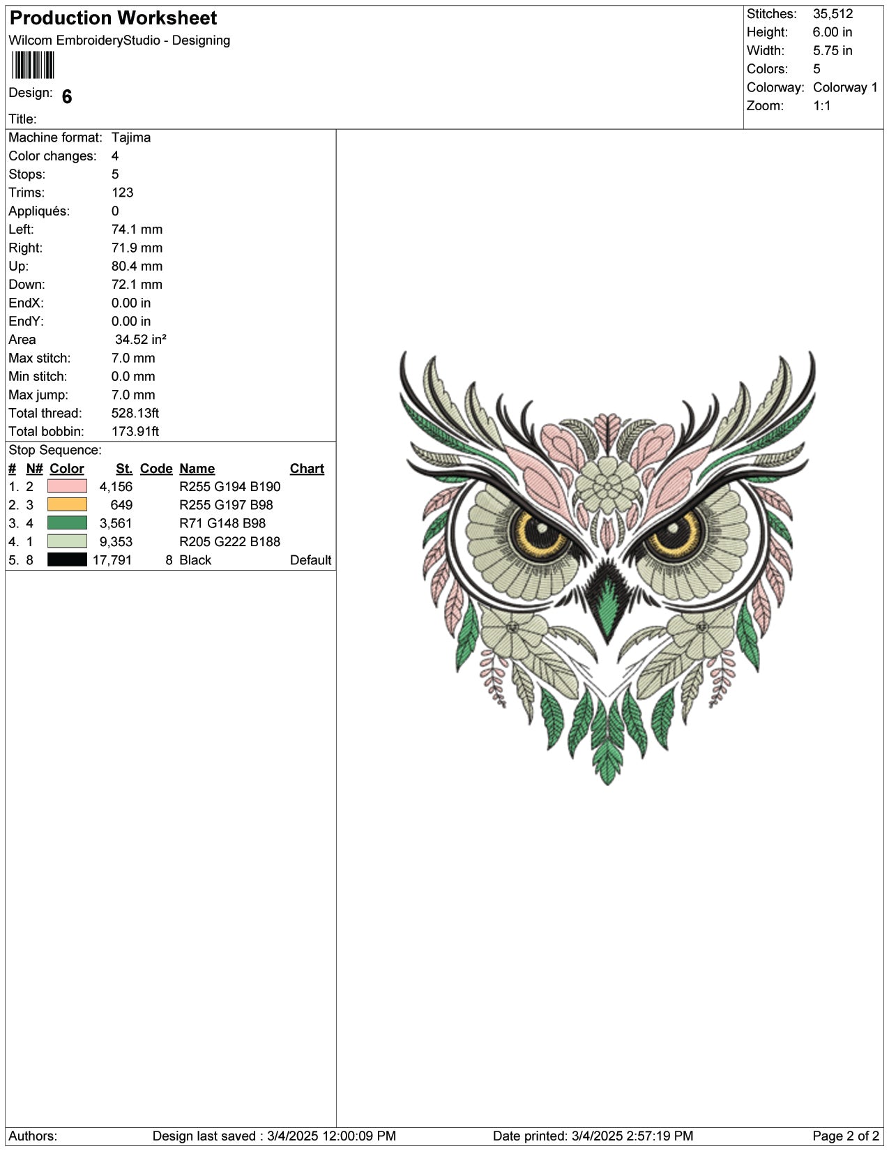 Majestic Owl Embroidery Design Files - 9 Size's